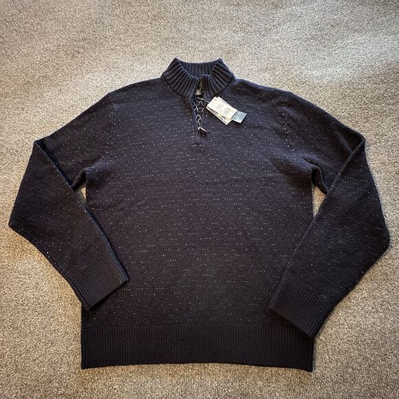Bloomingdale’s The Men’s Store 1/4 Zip Wool Linen Sweater 1/4 Zip Pullover Large - Picture 2 of 6